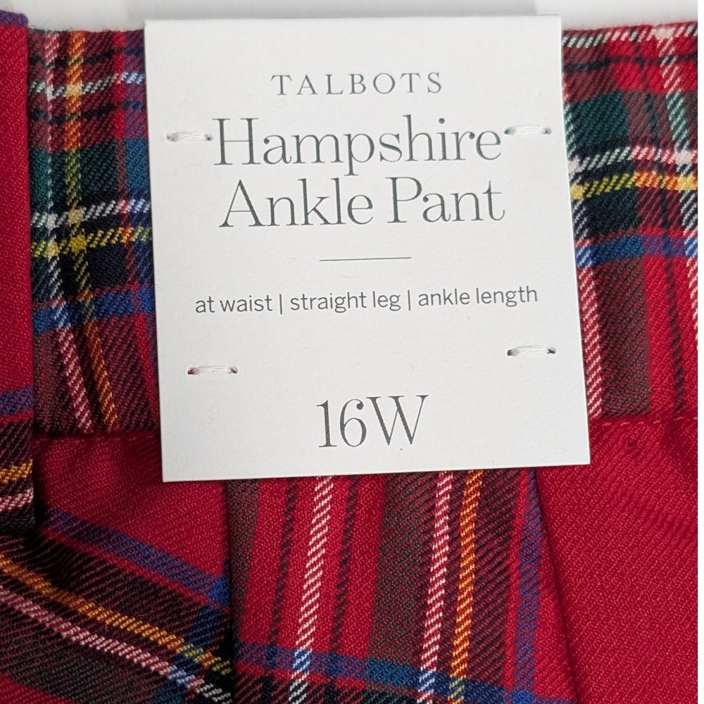Talbots Hampshire Ankle Pant Women 16W Red Plaid NEW Wool Blend Holiday Trousers - Picture 4 of 10